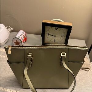 Olive Green Tote Bag with Gold Accents